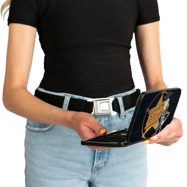 Hinged Wallet - Toy Story Woody SHERIFF STAR HERO Badge Denim Print Dark Grays Golds Online - Image 4