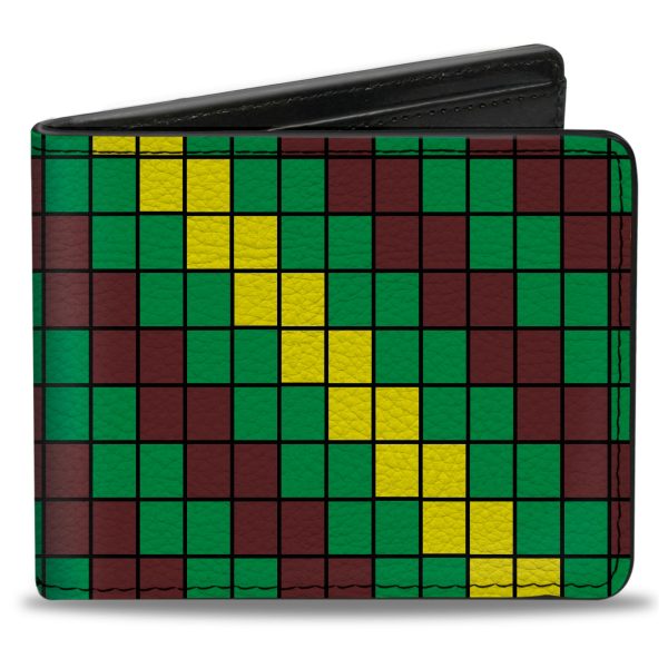 Bi-Fold Wallet - 8-Bit Pixel Step Stripe Black Brown Green Yellow For Cheap