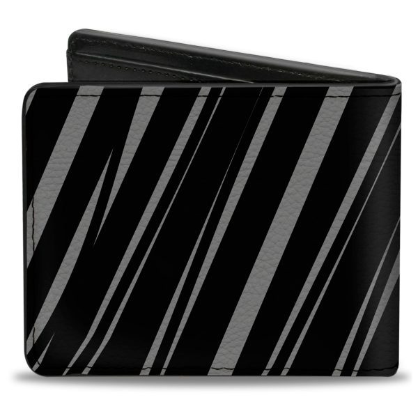 Bi-Fold Wallet - Diagonal Stripes Scribble Gray Black Online Sale - Image 2