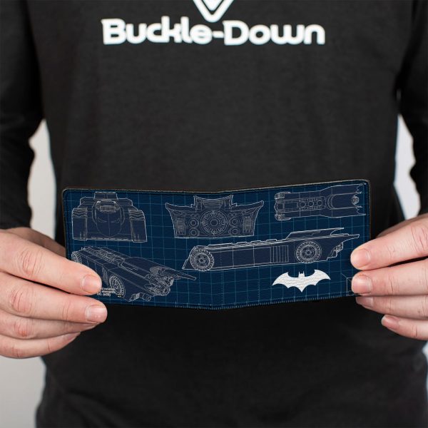 Bi-Fold Wallet - Batman Batmobile Blueprint Tech Turns Blues White For Sale - Image 4