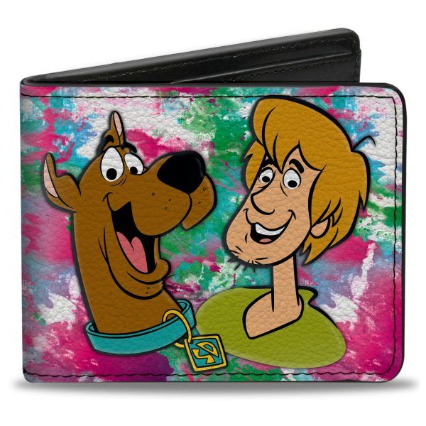 Bi-Fold Wallet - Scooby & Shaggy Smiling + Mystery Machine Splatter White Pinks Greens For Sale