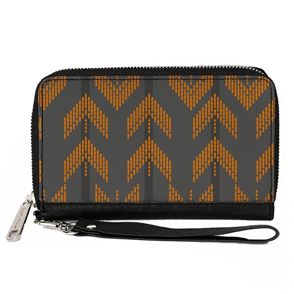 Women s PU Zip Around Wallet Rectangle - Chevron Stripe Grays Orange For Cheap