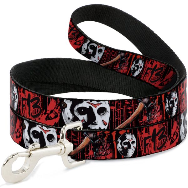Dog Leash - FRIDAY THE 13th Jason Mask4 Axe Blood Splatter Black Red White Hot on Sale
